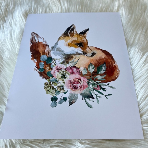 Watercolor Floral Red Fox Portrait Wall Art Illustration Print Poster Unframed - Picture 13 of 17